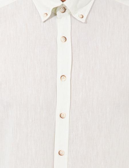 Açık Yeşil Keten Karışımlı Regular Fit Uzun Kollu Gömlek - 50249667118