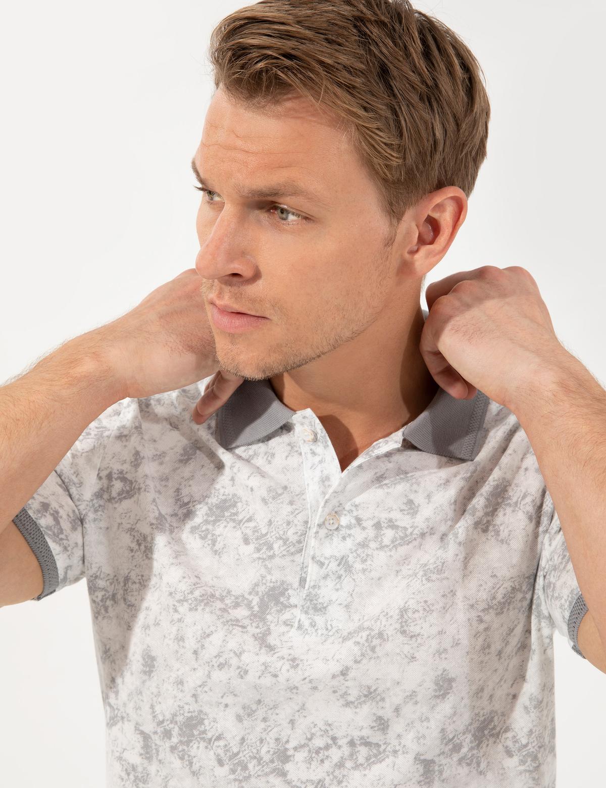 Gri Slim Fit Baskılı Polo Yaka Tişört - 50249862046