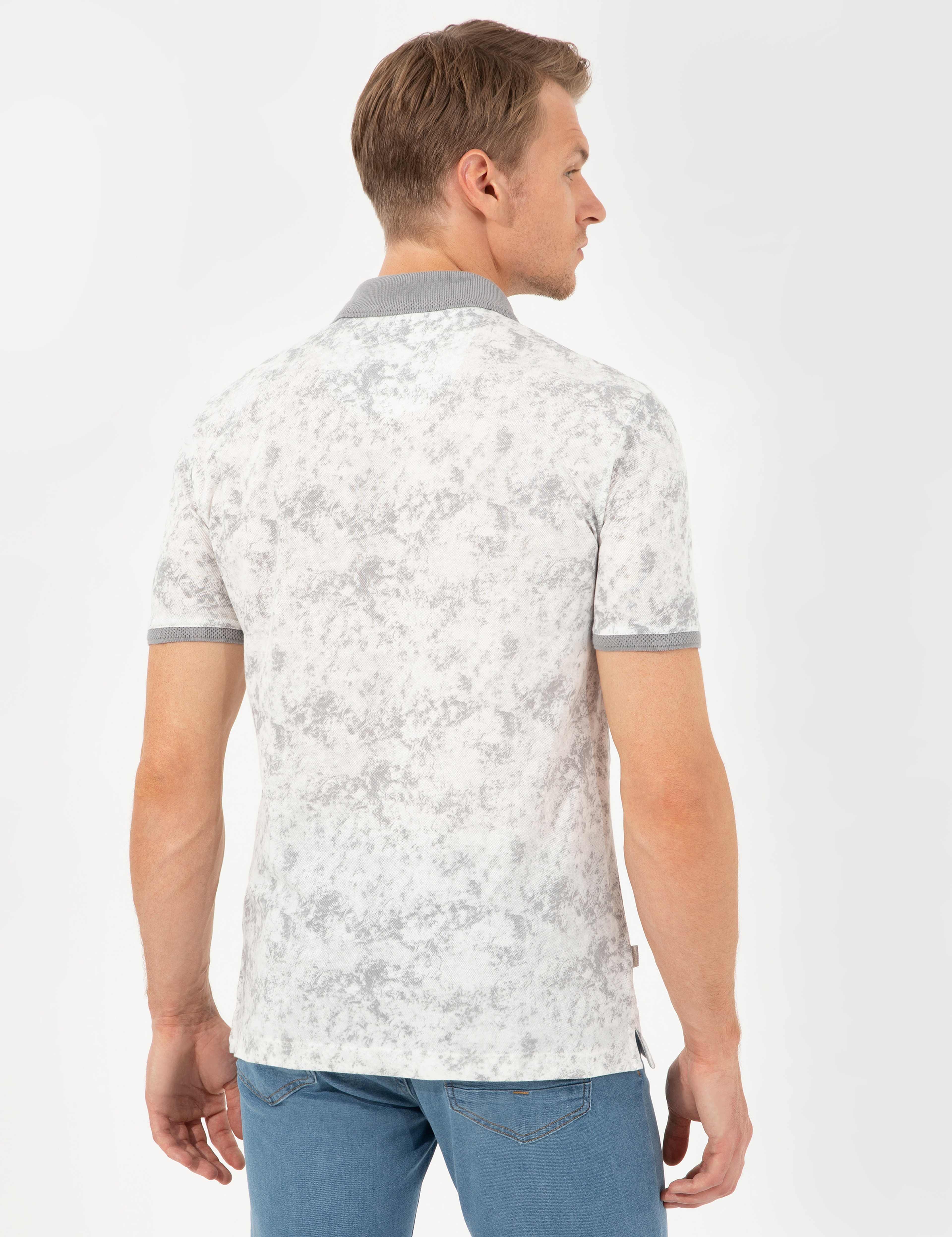 Gri Slim Fit Baskılı Polo Yaka Tişört - Image 5