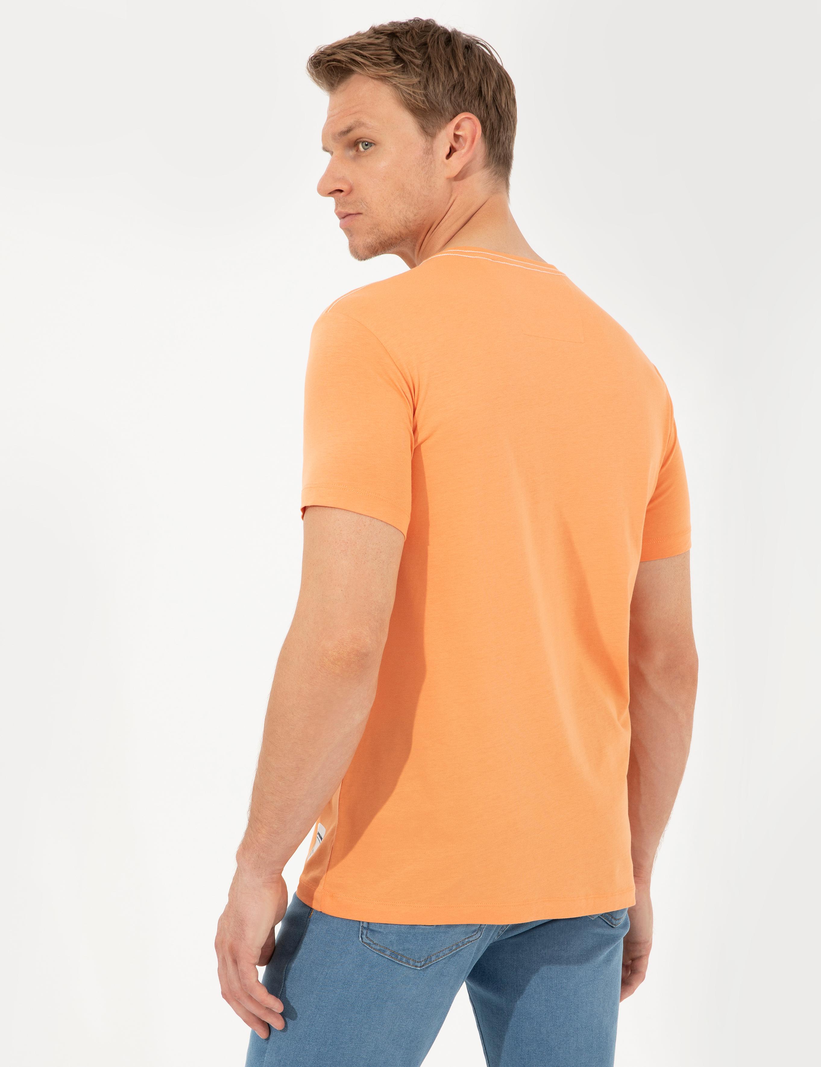 Oranj Slim Fit Baskılı Bisiklet Yaka Tişört