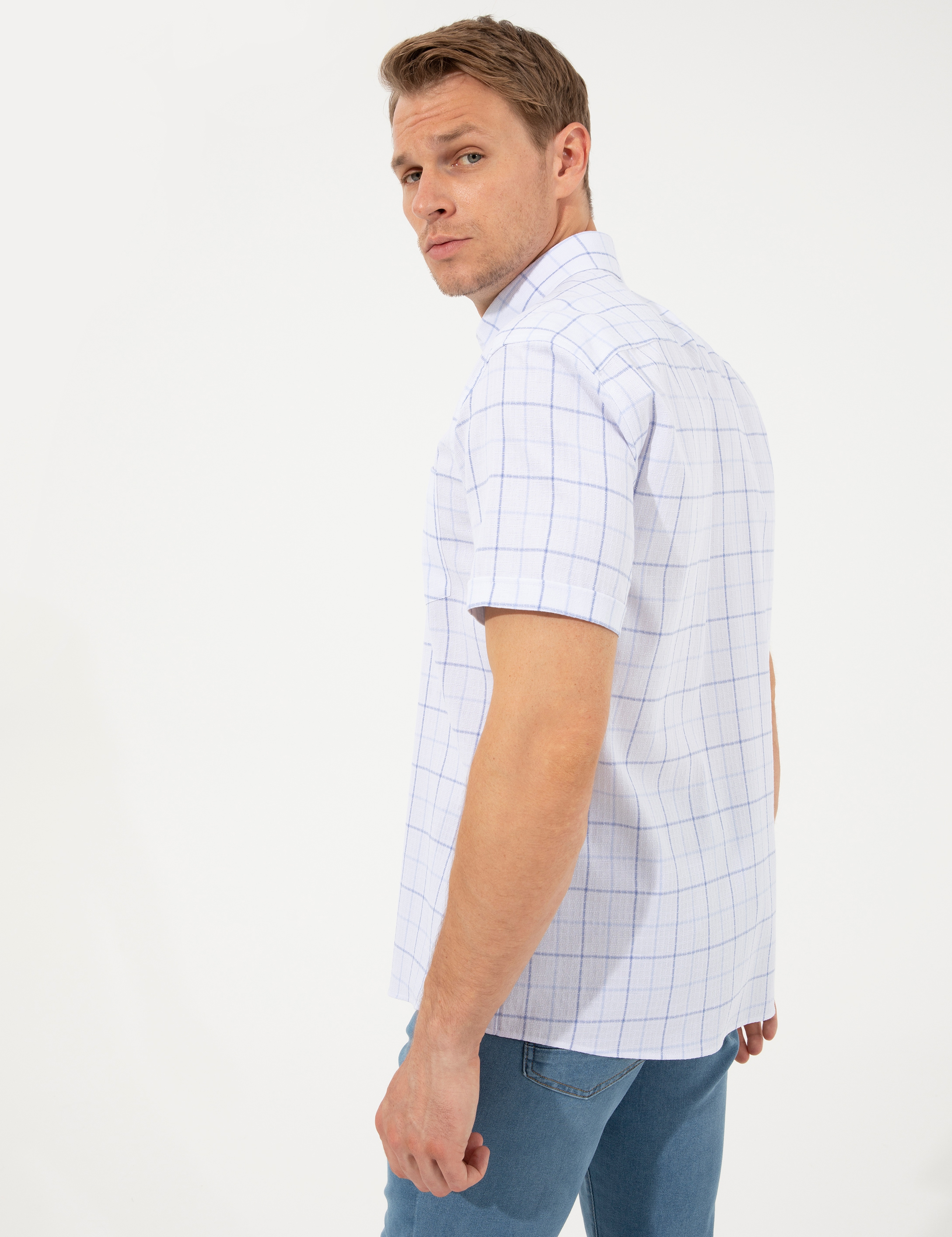 Açık Mavi Regular Fit Kısa Kollu Gömlek - Image 5