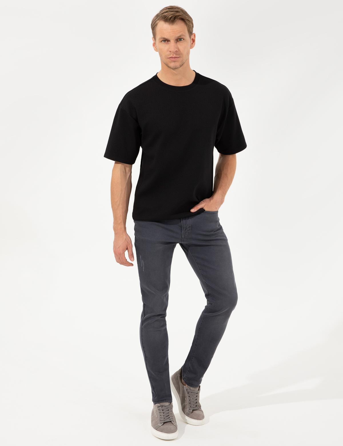 Siyah Regular Fit Baskılı Bisiklet Yaka Tişört - 50249818006