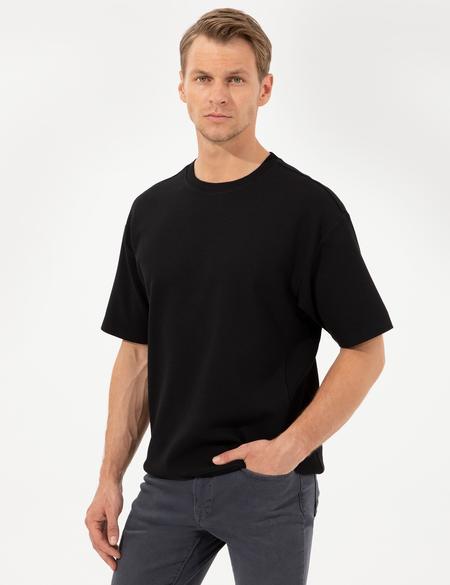 Siyah Regular Fit Baskılı Bisiklet Yaka Tişört - 50249818006