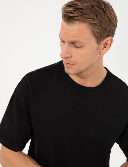 Siyah Regular Fit Baskılı Bisiklet Yaka Tişört - 50249818006