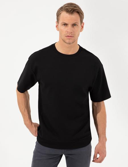 Siyah Regular Fit Baskılı Bisiklet Yaka Tişört - 50249818006