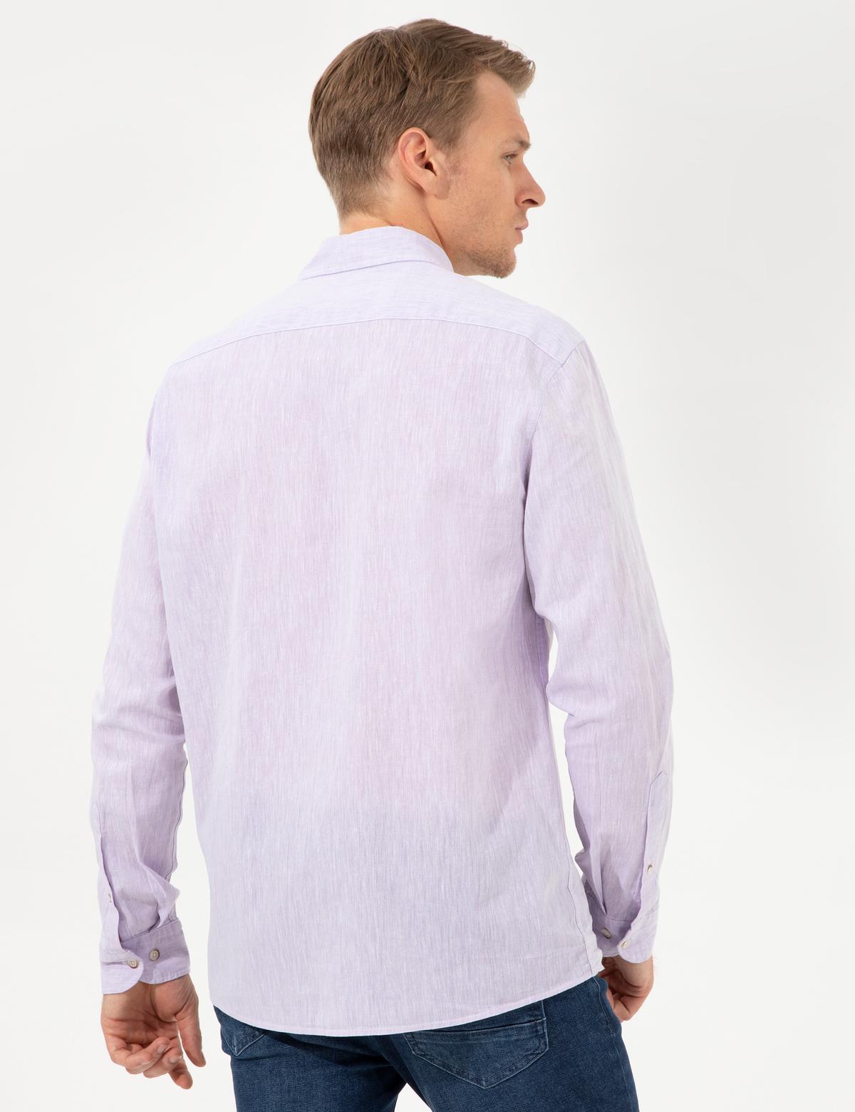 Lila Keten Karışımlı Regular Fit Kısa Kollu Gömlek - 50249667129
