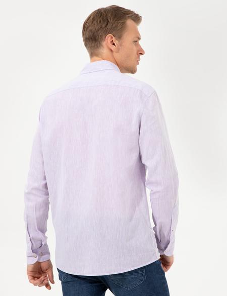 Lila Keten Karışımlı Regular Fit Kısa Kollu Gömlek - 50249667129