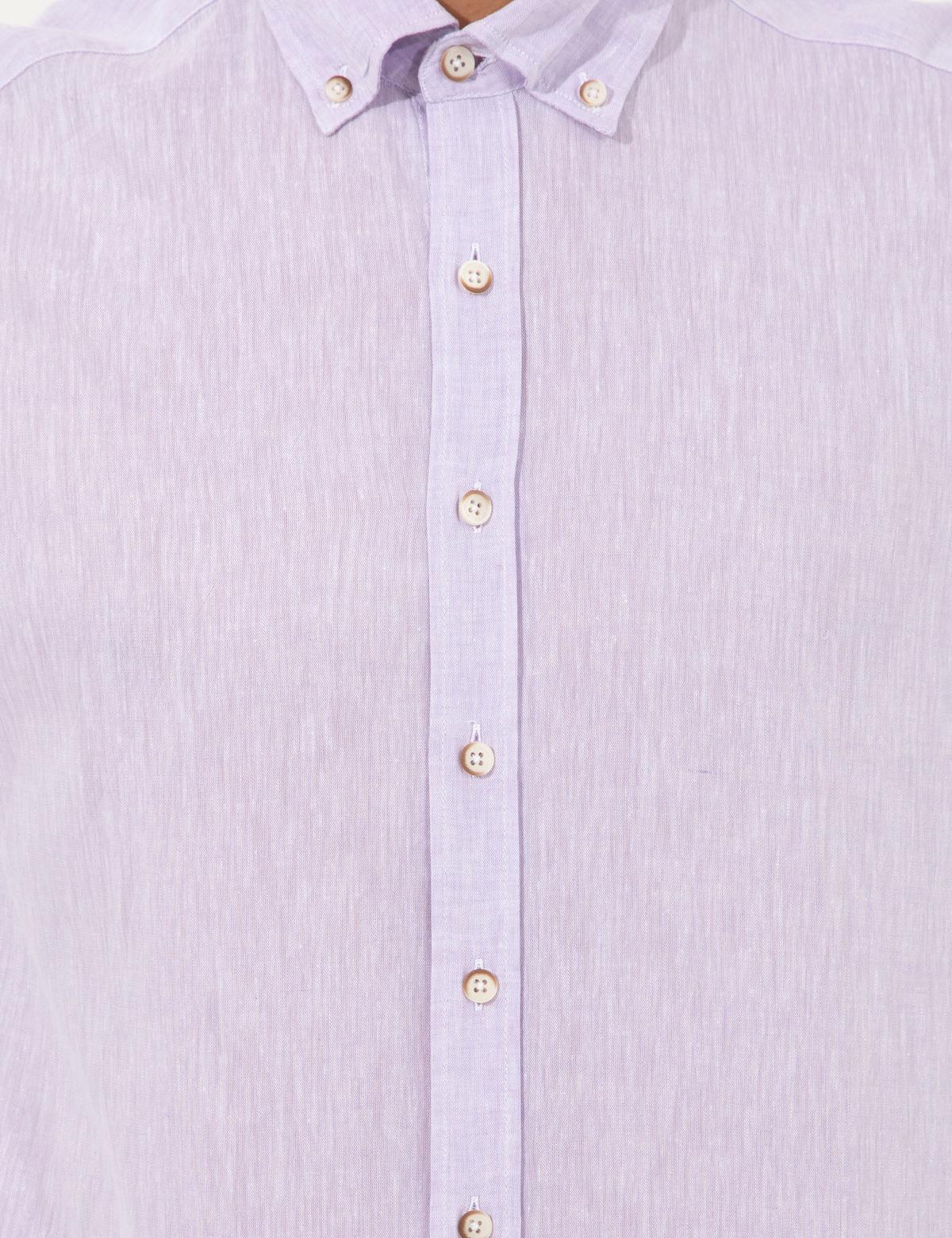 Lila Keten Karışımlı Regular Fit Kısa Kollu Gömlek - 50249667129