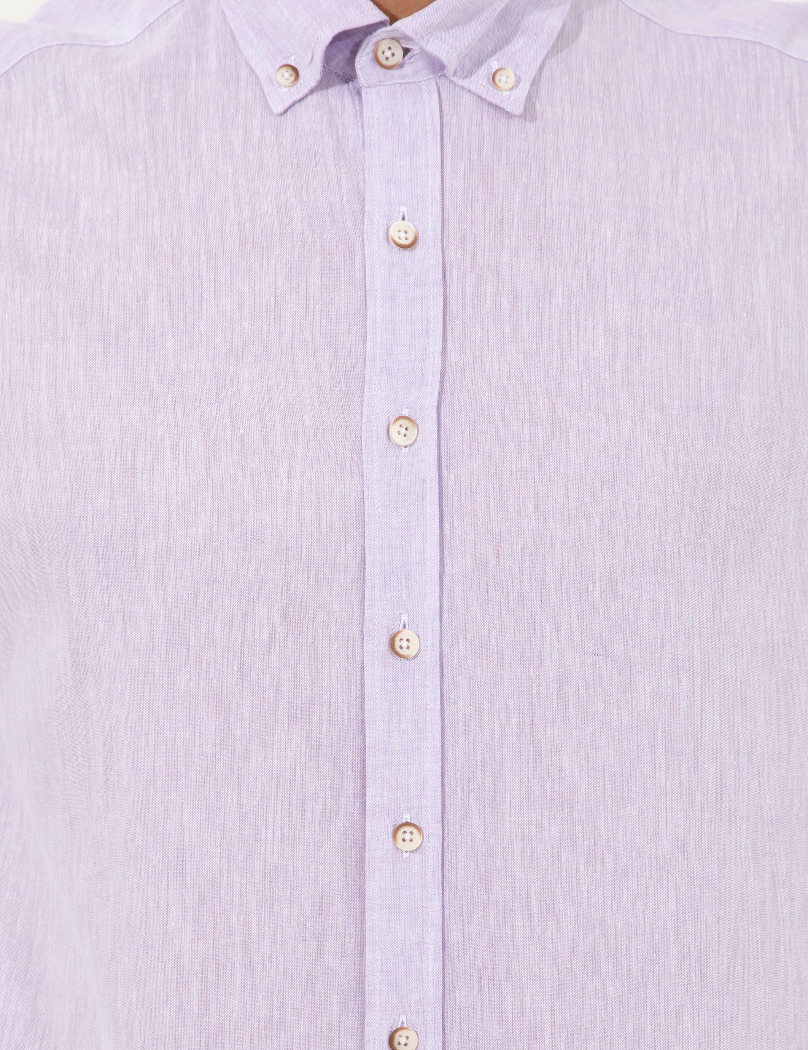 Lila Keten Karışımlı Regular Fit Kısa Kollu Gömlek