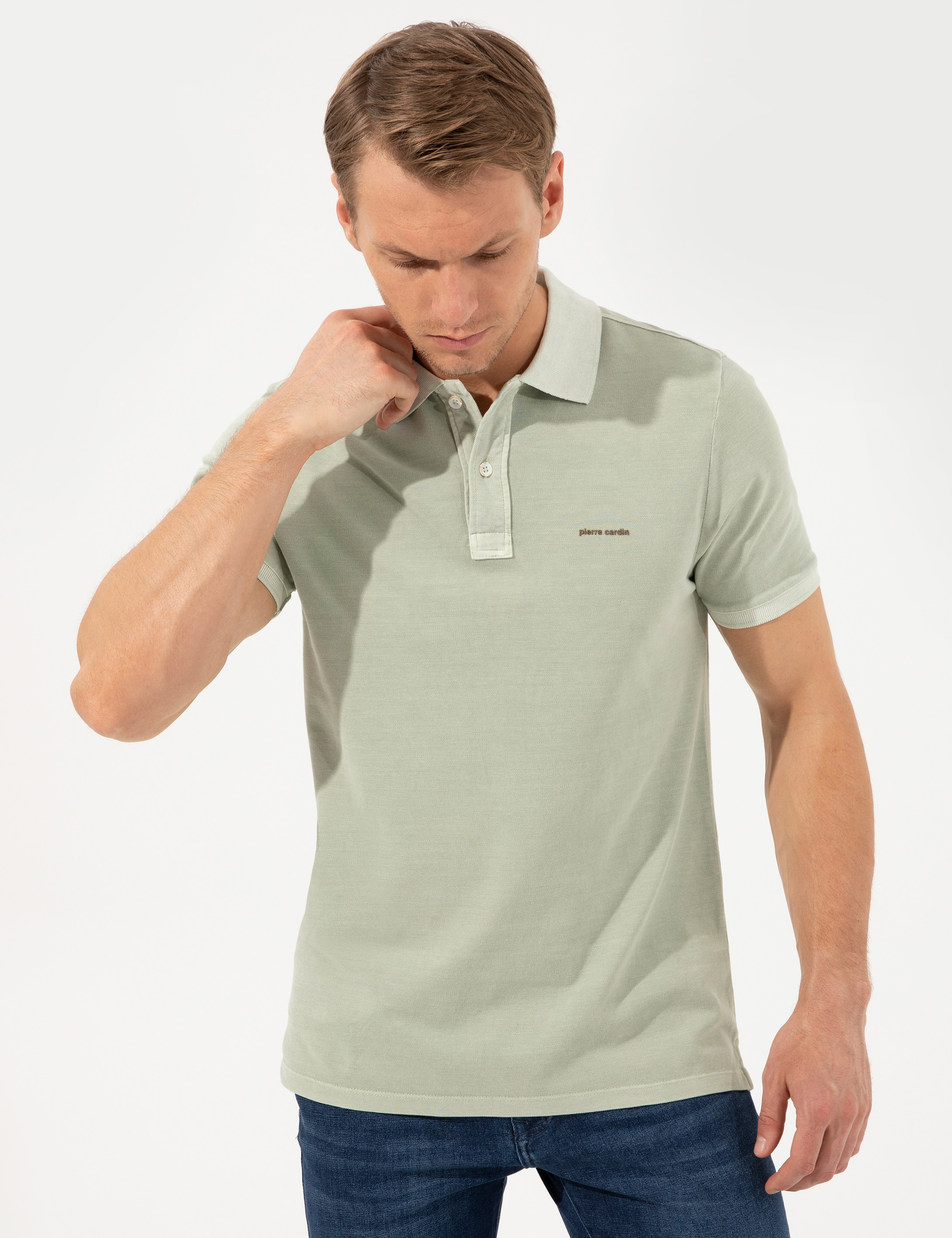 Açık Yeşil Slim Fit Polo Yaka Tişört - Image 1