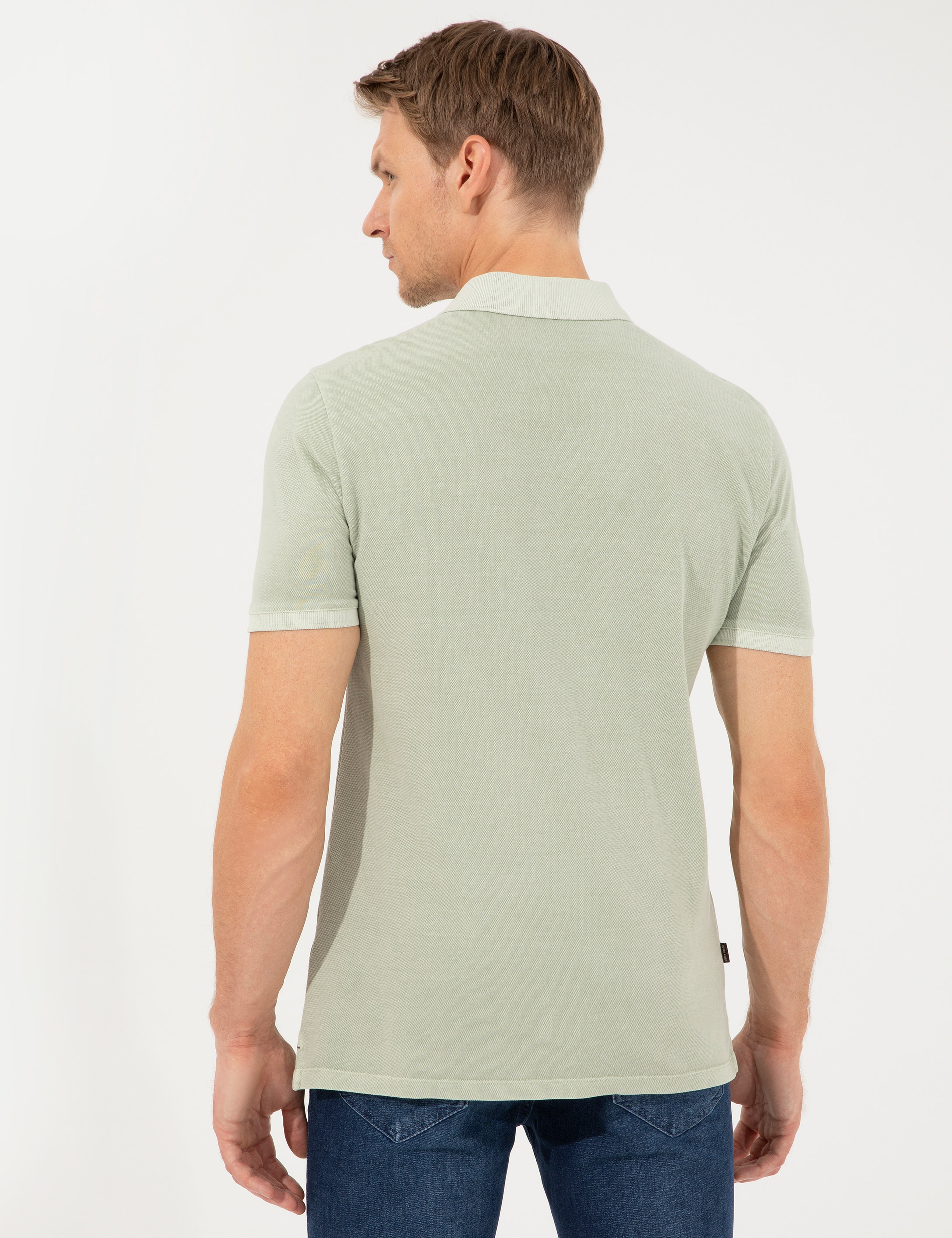 Açık Yeşil Slim Fit Polo Yaka Tişört - Image 5