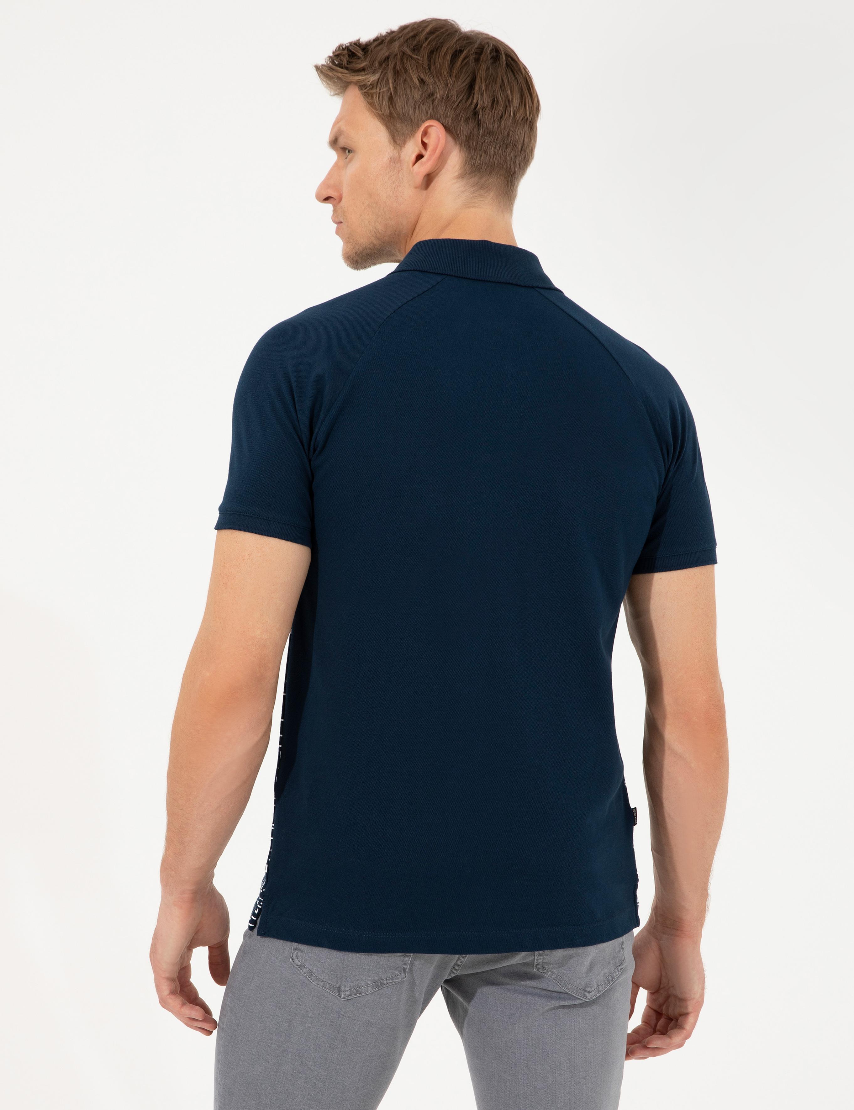 Lacivert Slim Fit Baskılı Polo Yaka Tişört