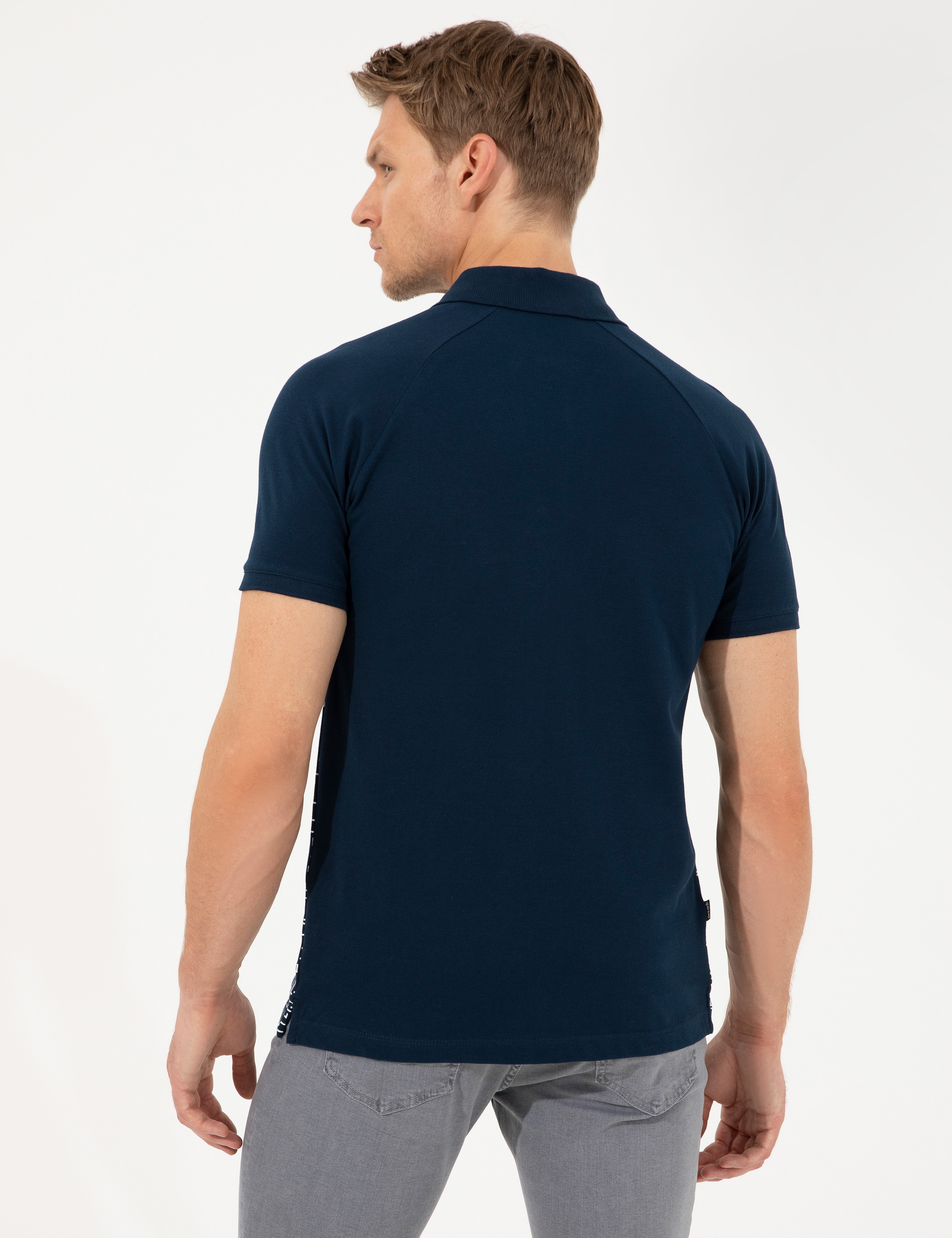 Lacivert Slim Fit Baskılı Polo Yaka Tişört - Image 5