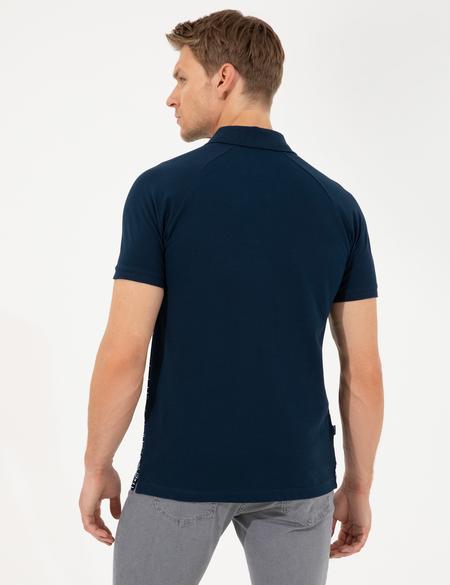 Lacivert Slim Fit Baskılı Polo Yaka Tişört - 50249835007