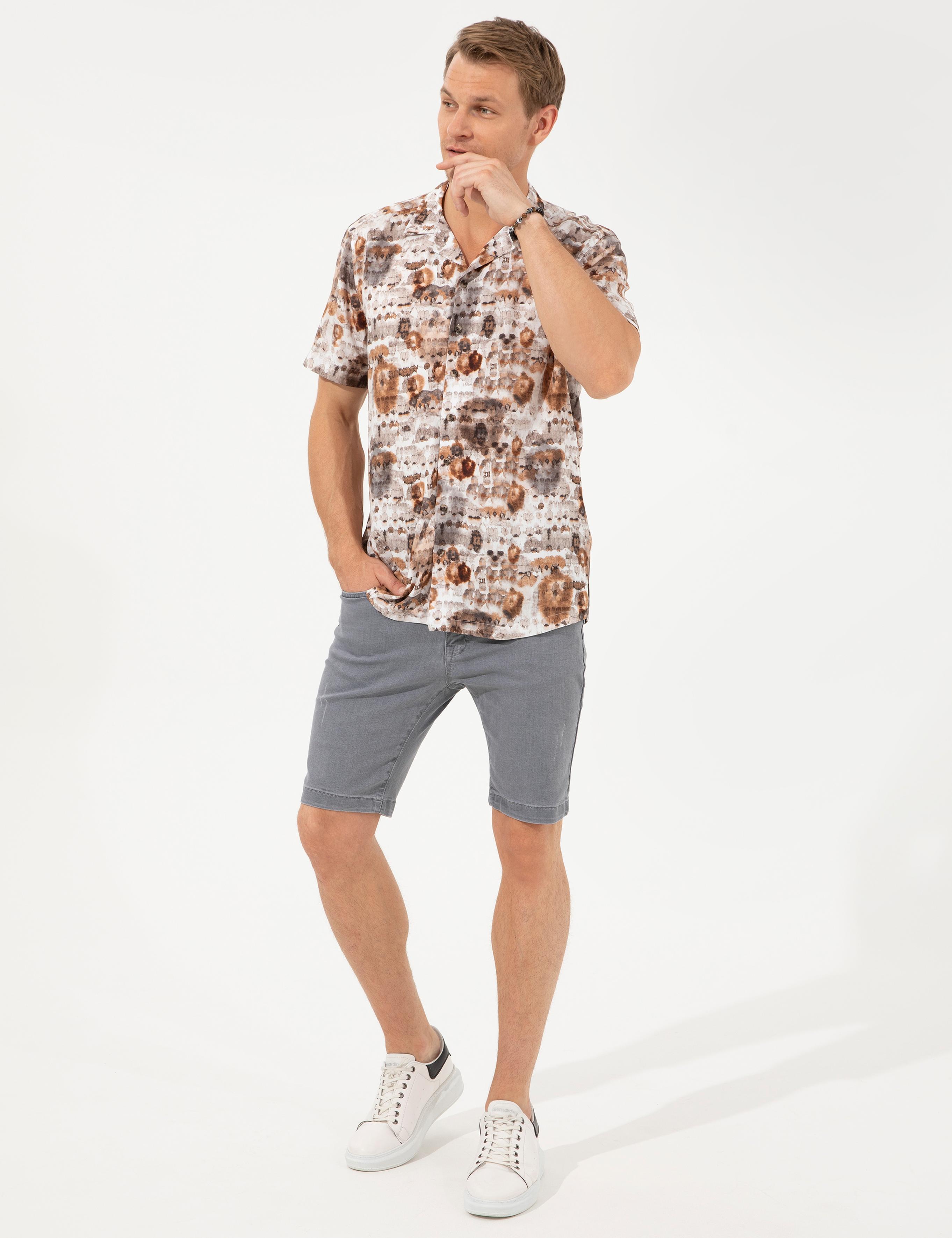 Kahverengi Regular Fit Kısa Kollu Gömlek