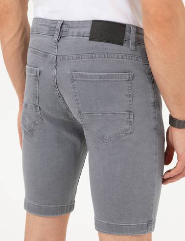 Açık Gri Slim Fit Jean Şort