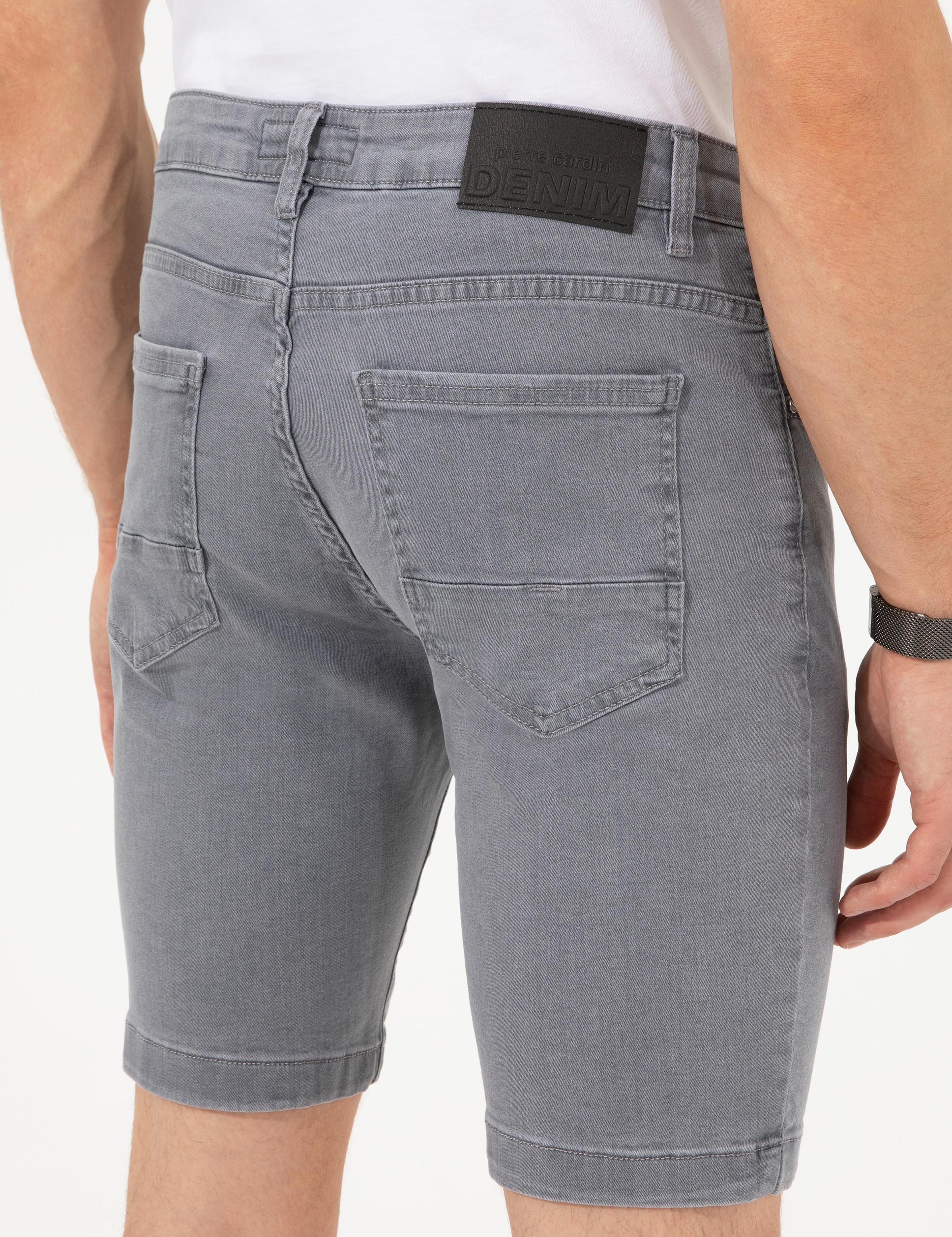 Açık Gri Slim Fit Jean Şort - Image 7