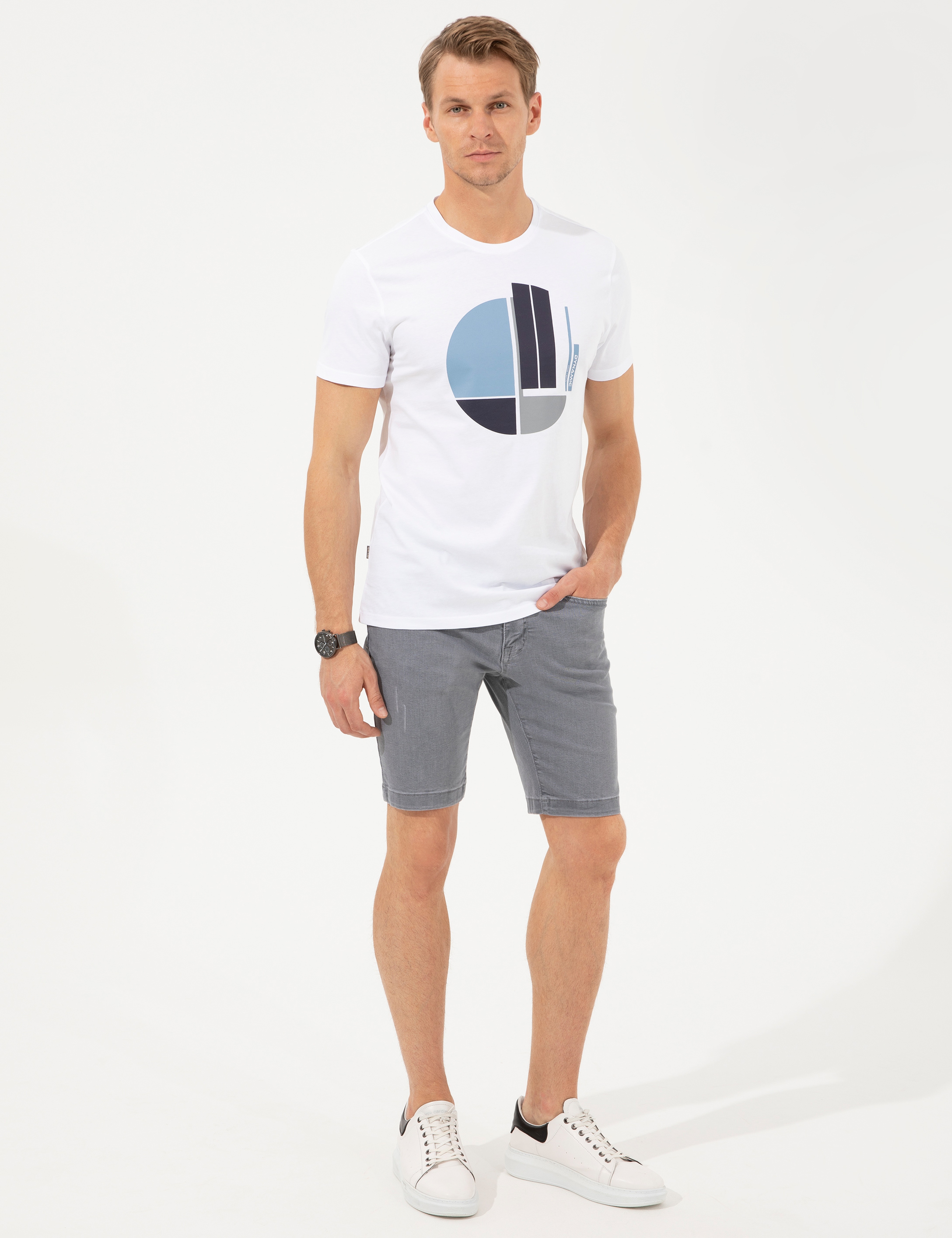 Açık Gri Slim Fit Jean Şort - Image 1