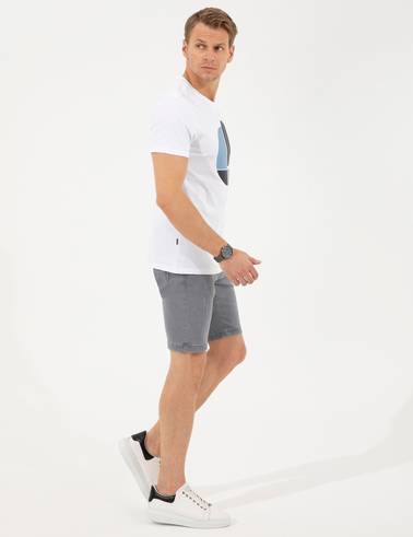 Açık Gri Slim Fit Jean Şort