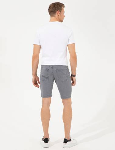 Açık Gri Slim Fit Jean Şort