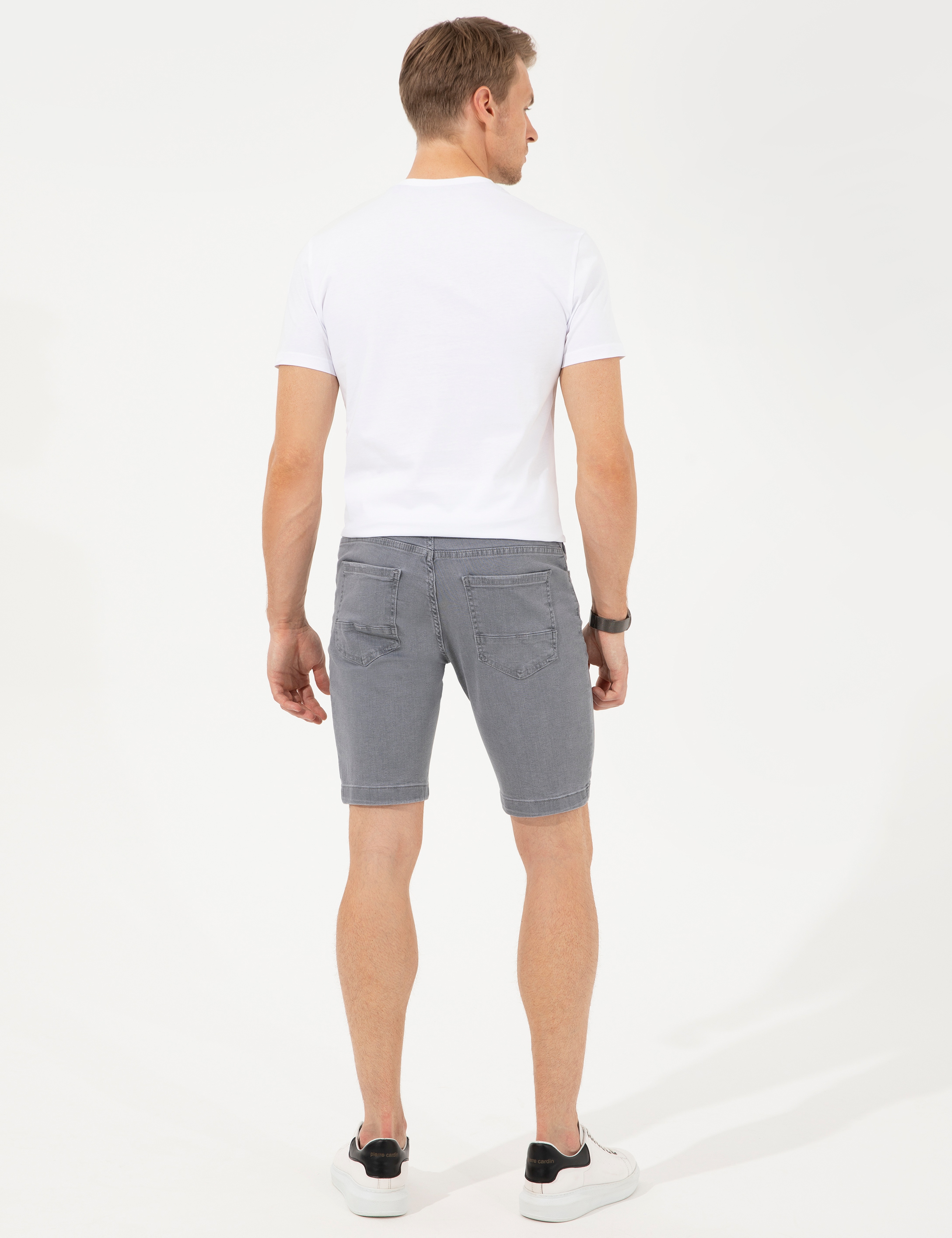 Açık Gri Slim Fit Jean Şort - Image 4