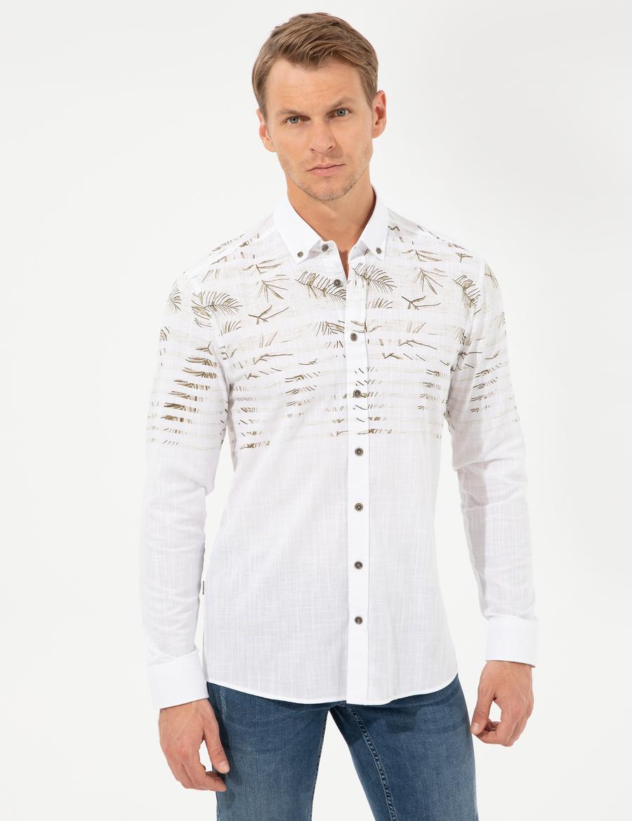 Yeşil Slim Fit Uzun Kollu Gömlek