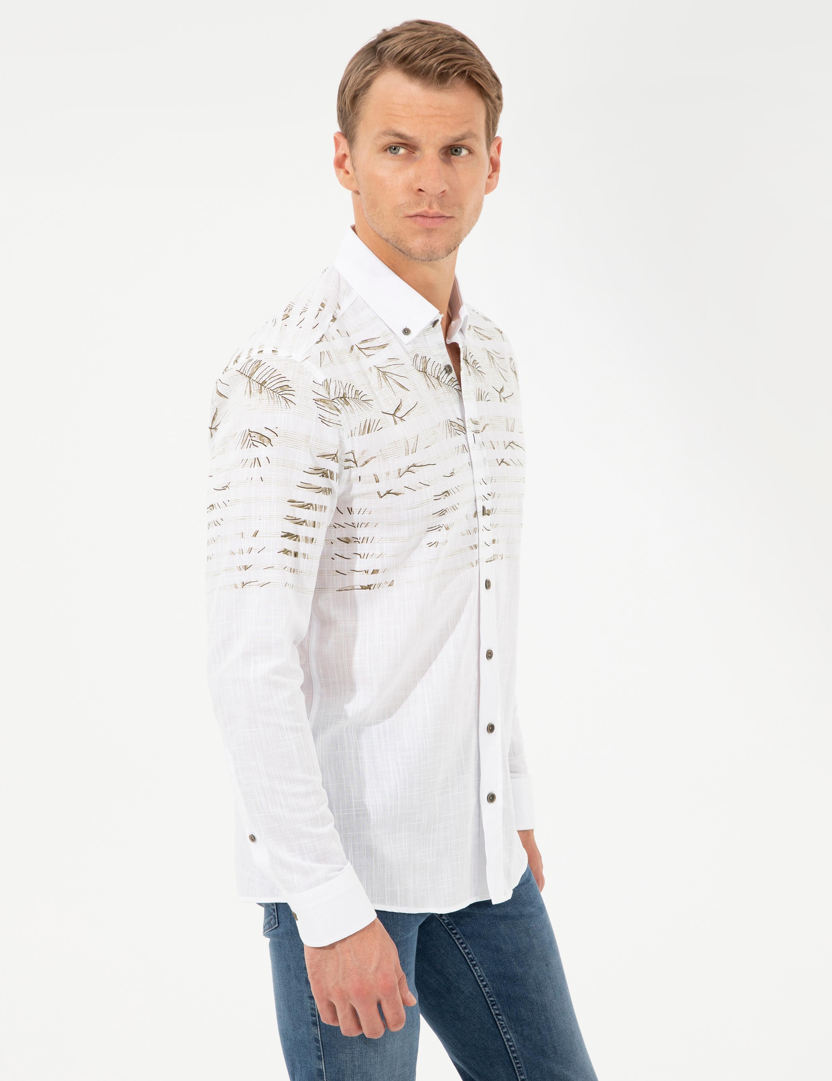 Yeşil Slim Fit Uzun Kollu Gömlek