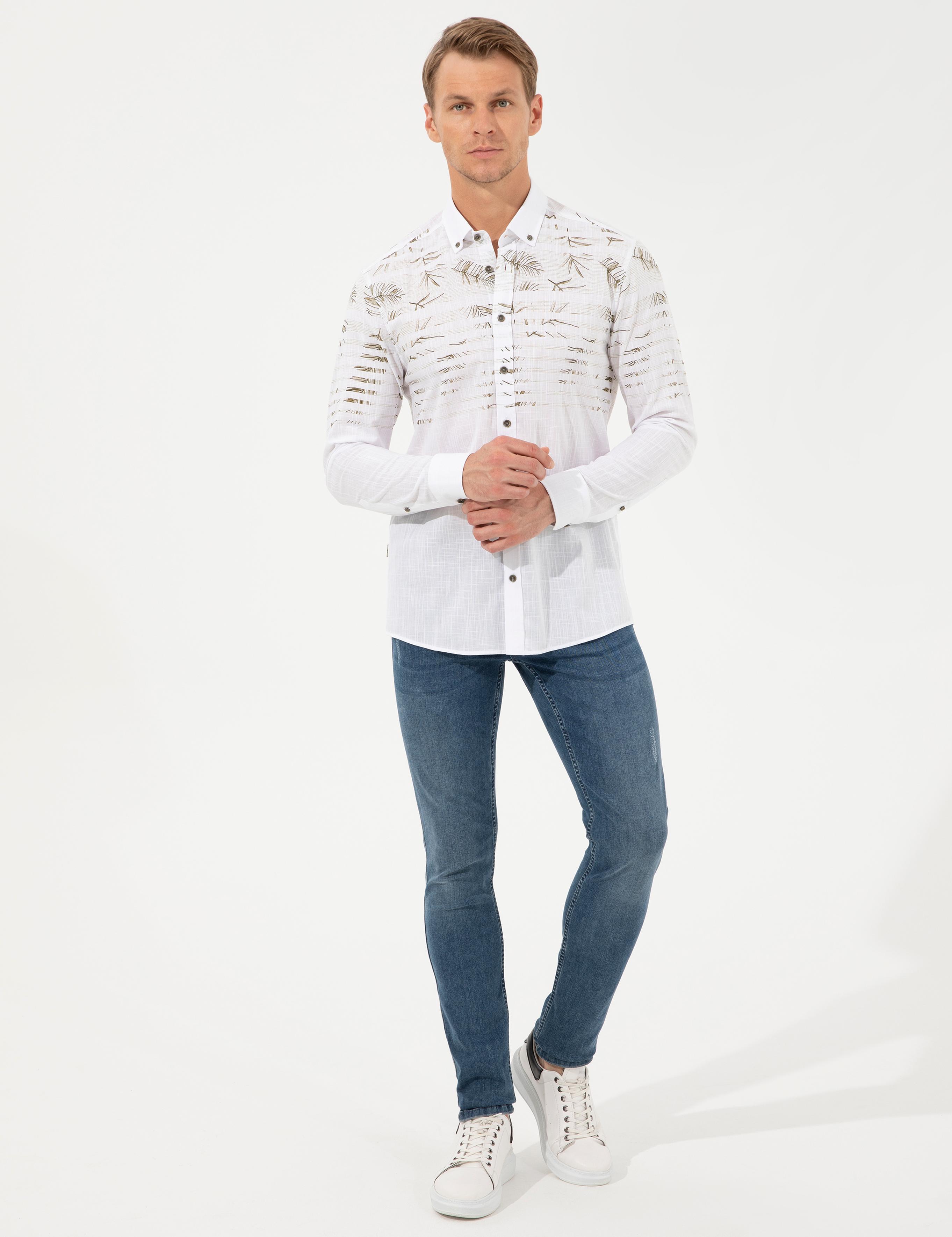 Yeşil Slim Fit Uzun Kollu Gömlek