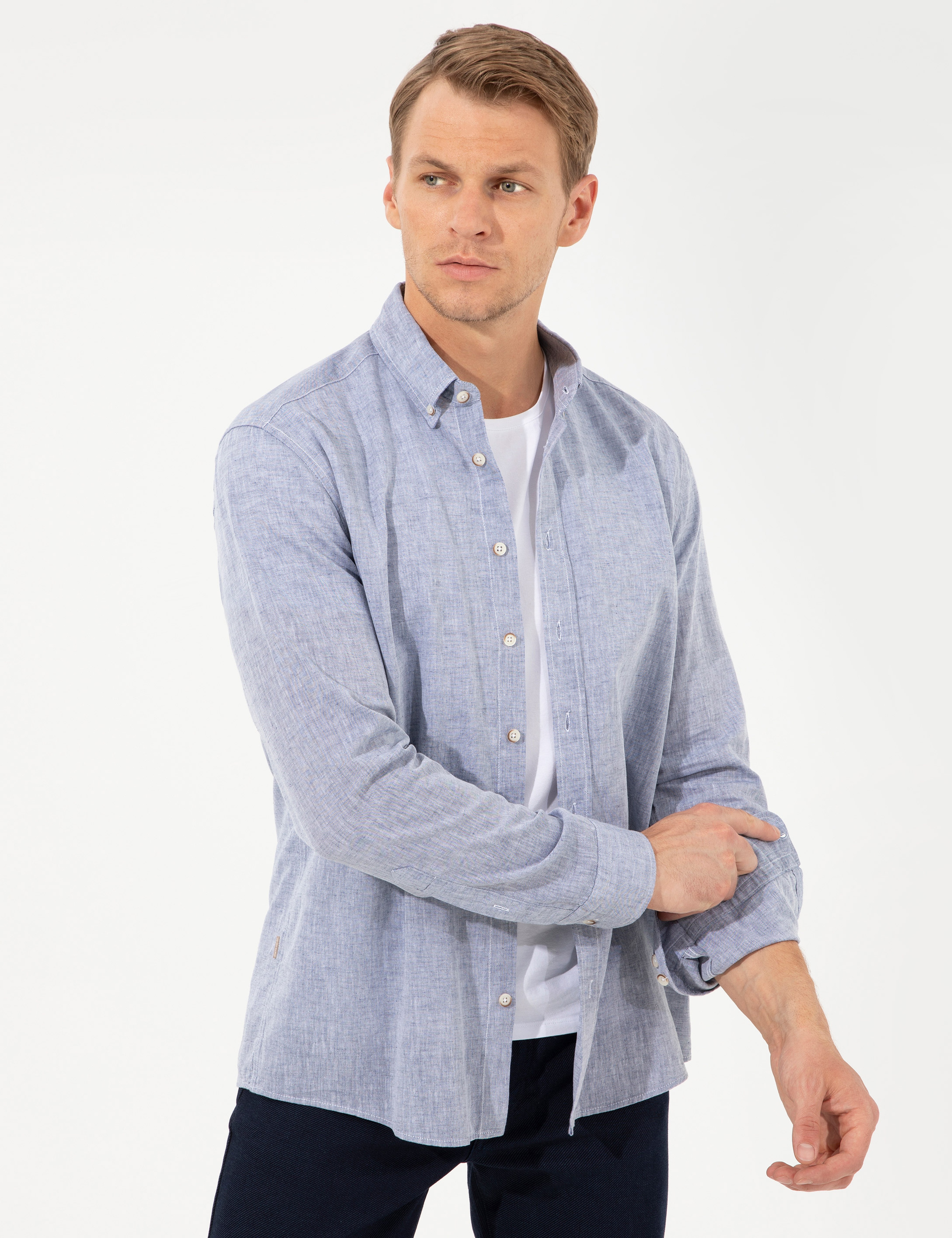 Lacivert Regular Fit Uzun Kollu Gömlek - Image 3