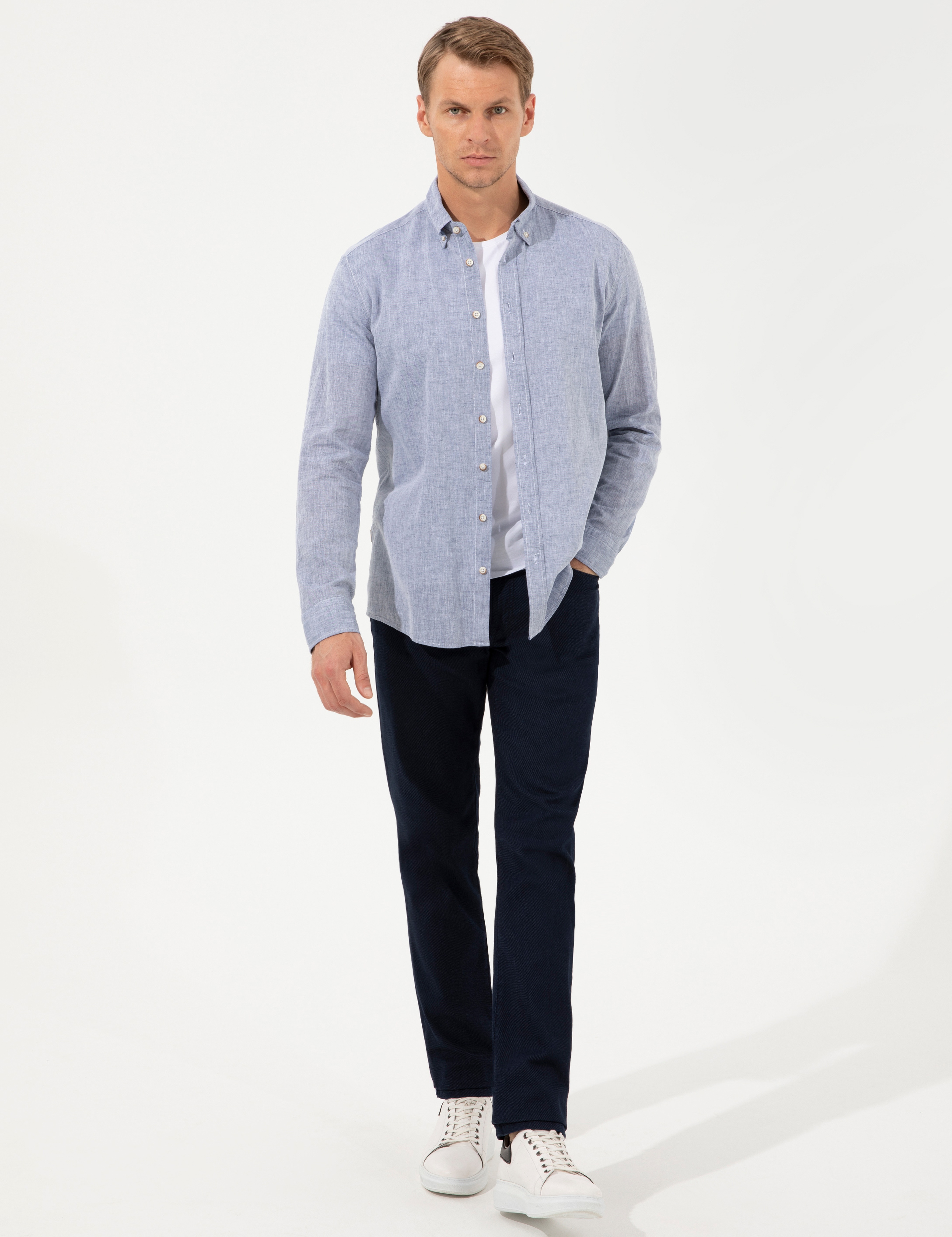 Lacivert Regular Fit Uzun Kollu Gömlek - Image 4