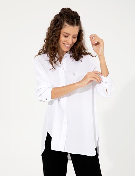 Beyaz Keten Karışımlı Gömlek - 50252480003