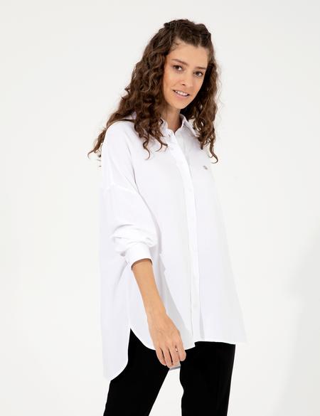 Beyaz Keten Karışımlı Gömlek - 50252480003