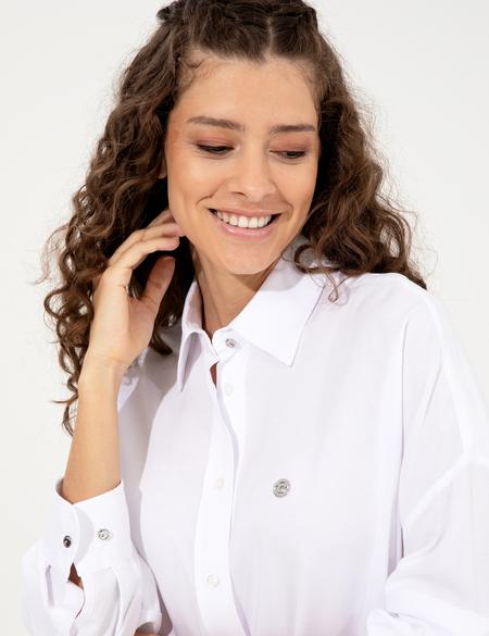 Beyaz Keten Karışımlı Gömlek - 50252480003