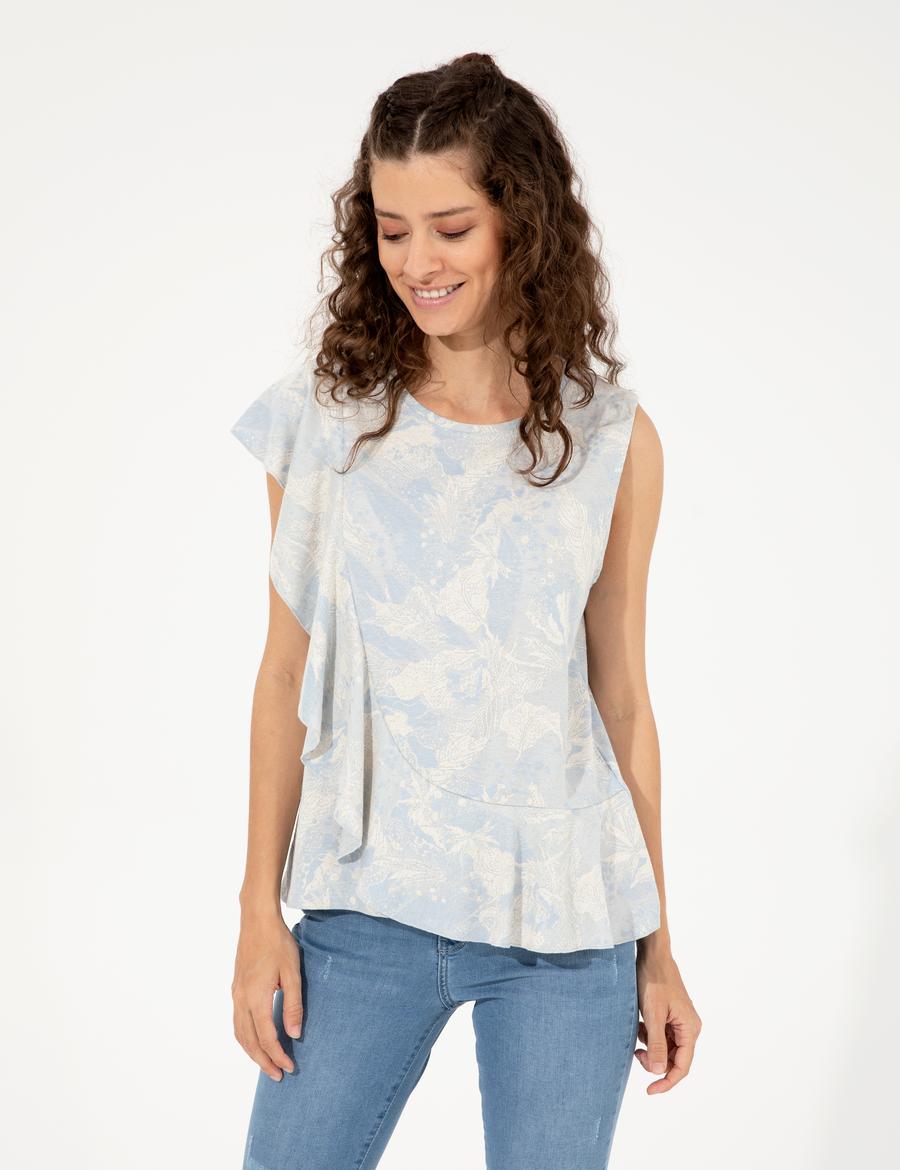 Açık Mavi Comfort Fit Örme Bluz