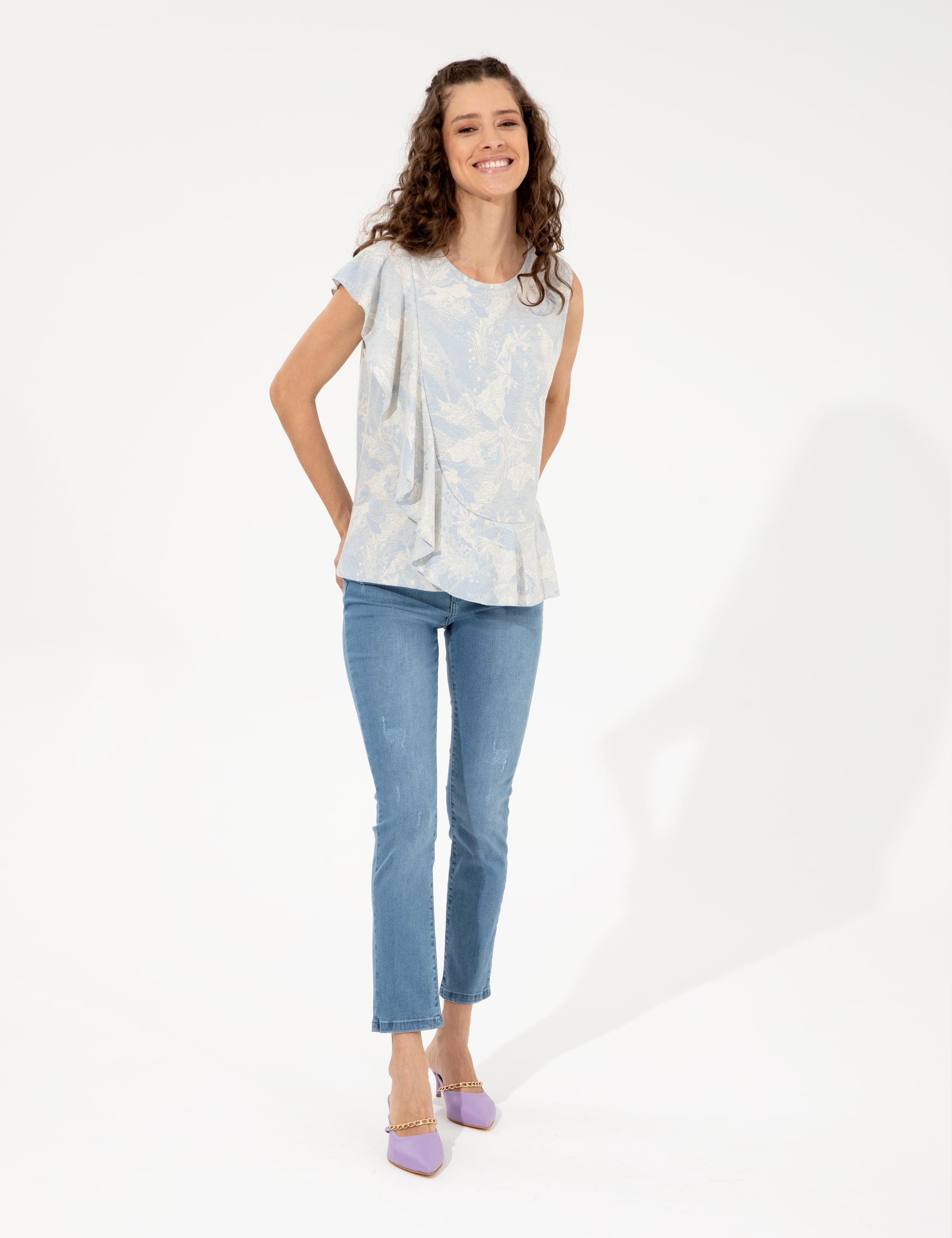 Açık Mavi Comfort Fit Örme Bluz
