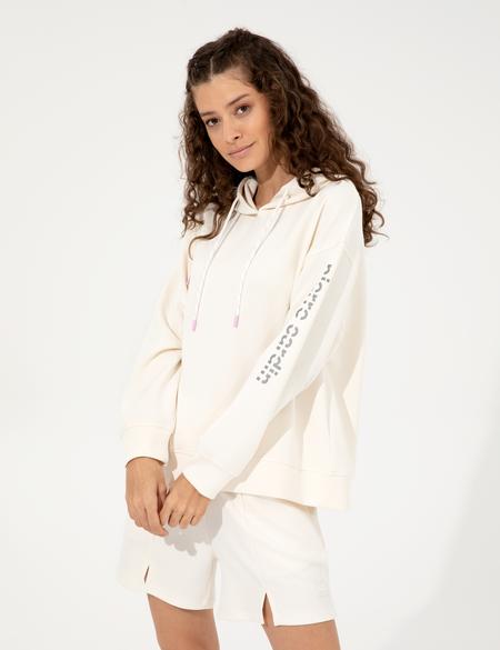 Ekru Oversize Kapüşonlu Sweatshirt - 50247297031