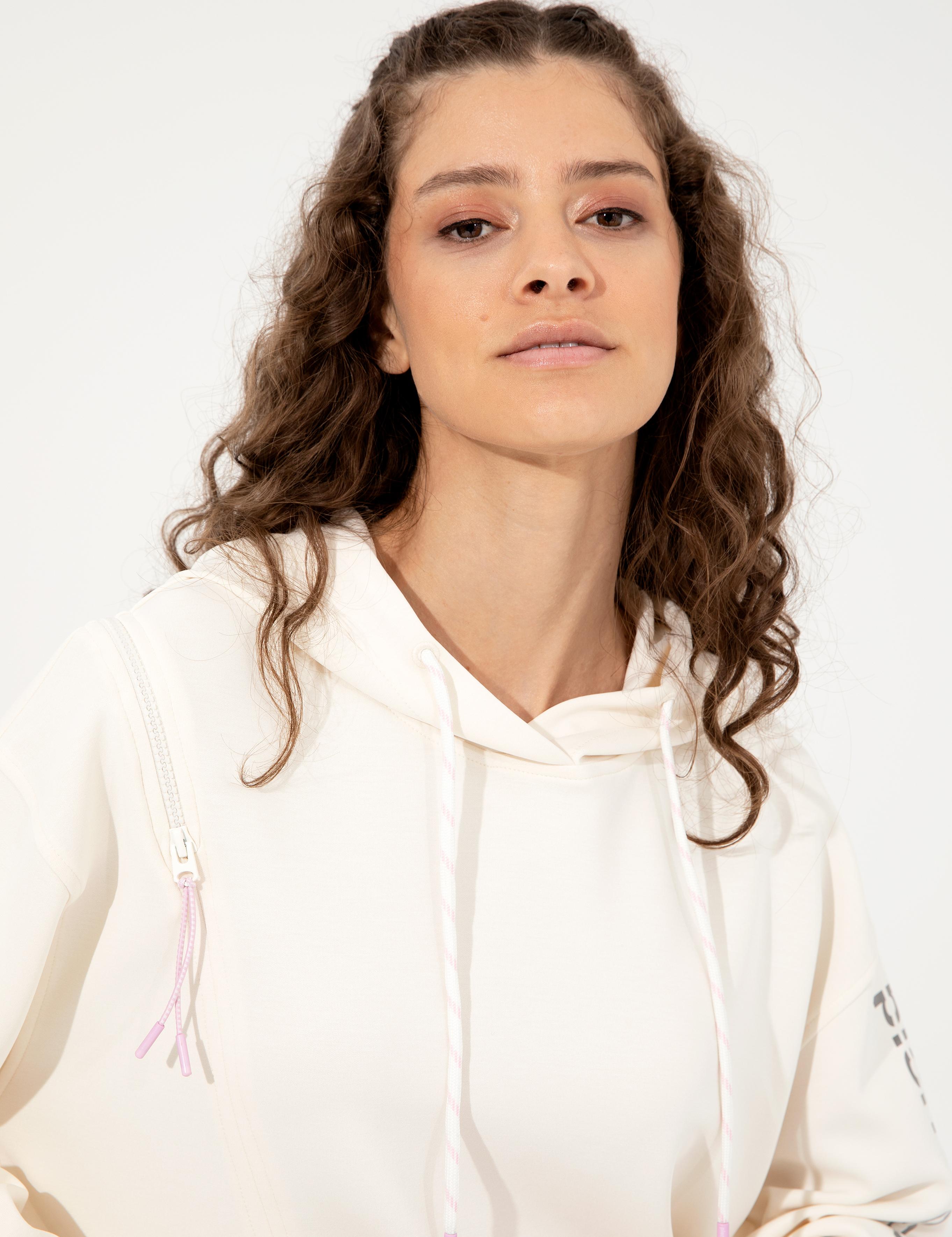 Ekru Oversize Kapüşonlu Sweatshirt