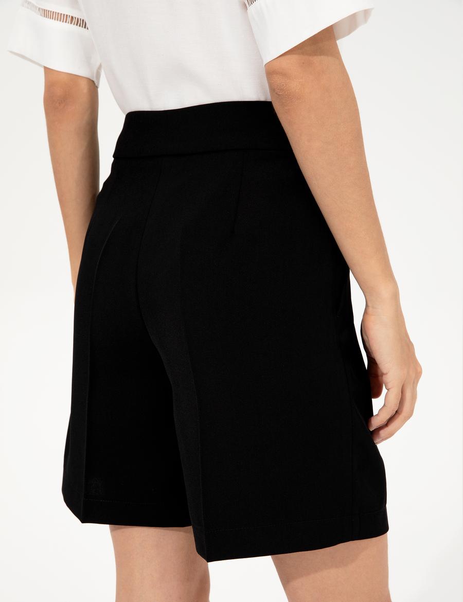 Siyah Yüksek Bel Kumaş Şort