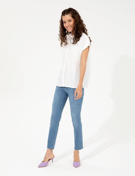 Beyaz Regular Fit Kısa Kollu Gömlek - 50246589011