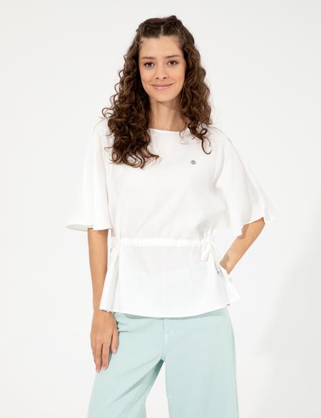 Beyaz Keten Karışımlı Bluz - 50247446001