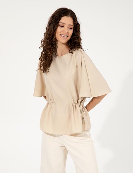 Bej Keten Karışımlı Bluz - 50247446012