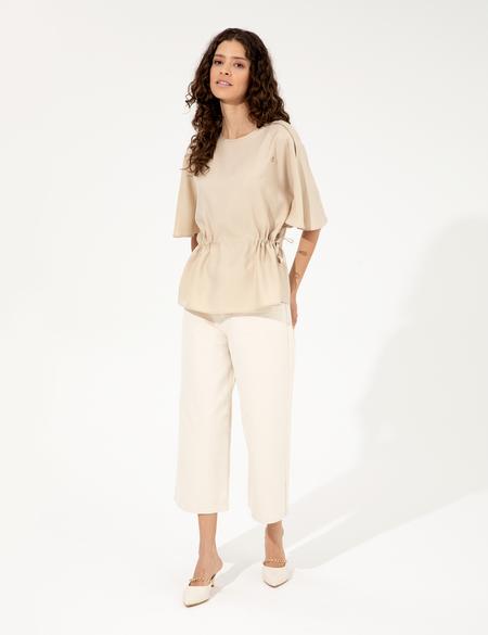 Bej Keten Karışımlı Bluz - 50247446012