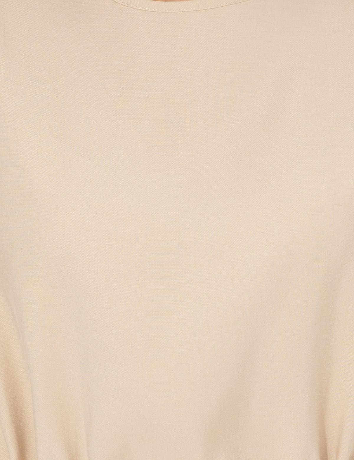 Bej Keten Karışımlı Bluz - 50247446012