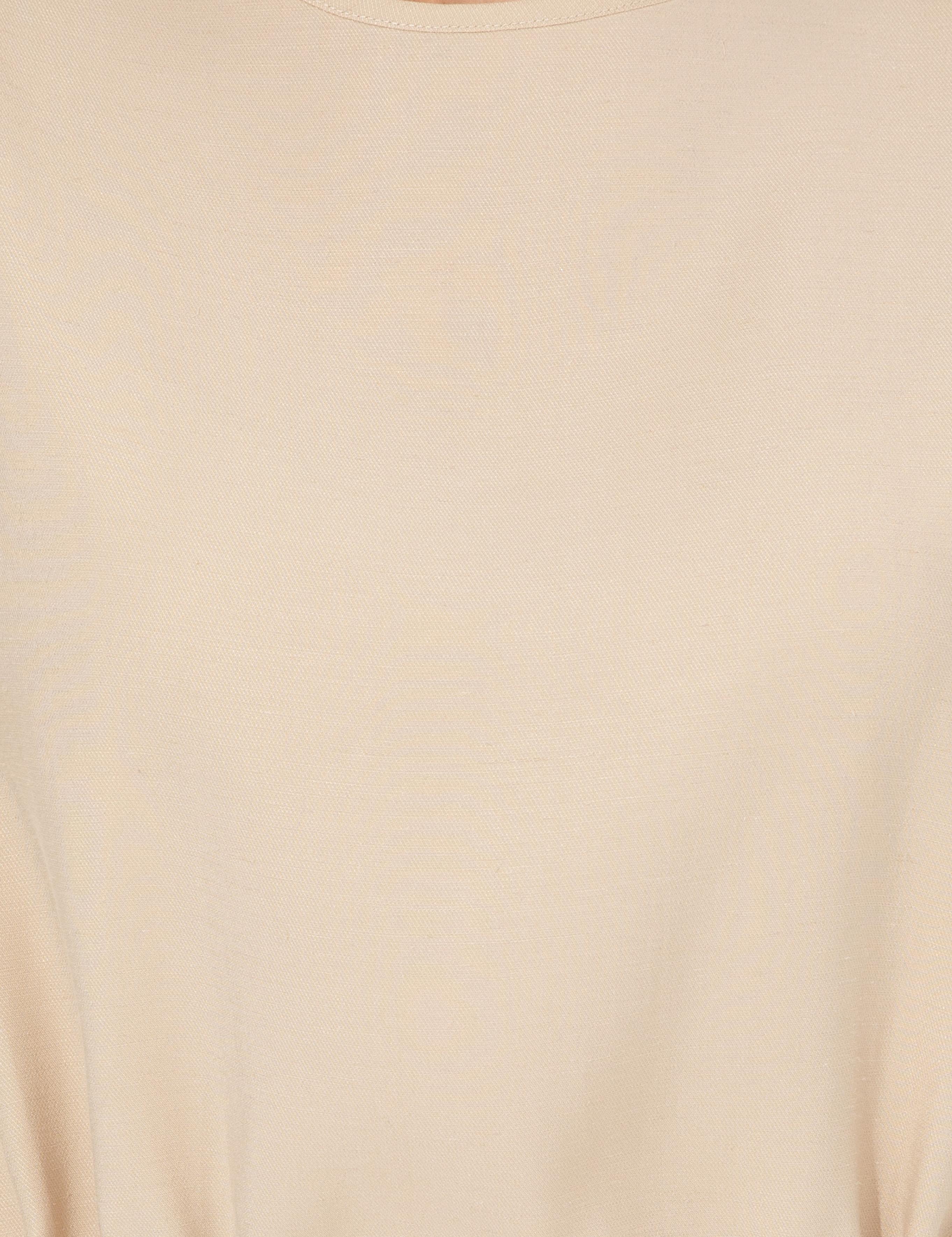 Bej Keten Karışımlı Bluz