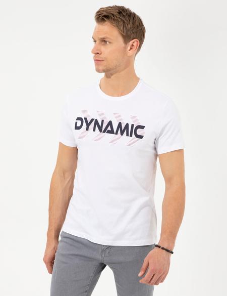 Beyaz Slim Fit Baskılı Bisiklet Yaka Tişört - 50254024003