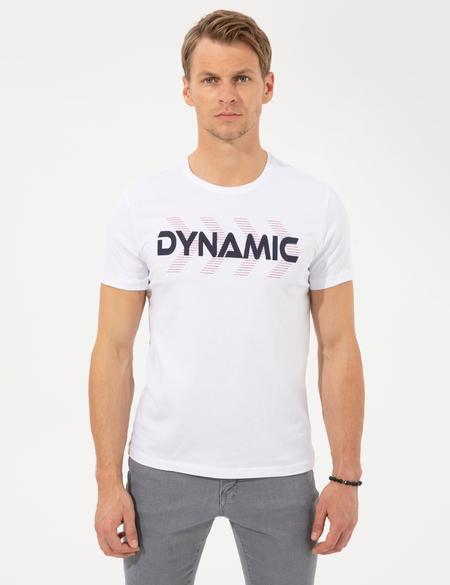 Beyaz Slim Fit Baskılı Bisiklet Yaka Tişört - 50254024003