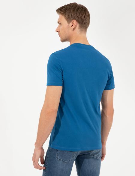 Lacivert Slim Fit Baskılı Bisiklet Yaka Tişört - 50254024011