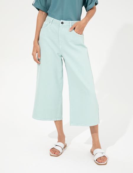 Açık Mavi Flare Cropped Pantolon - 50246730029