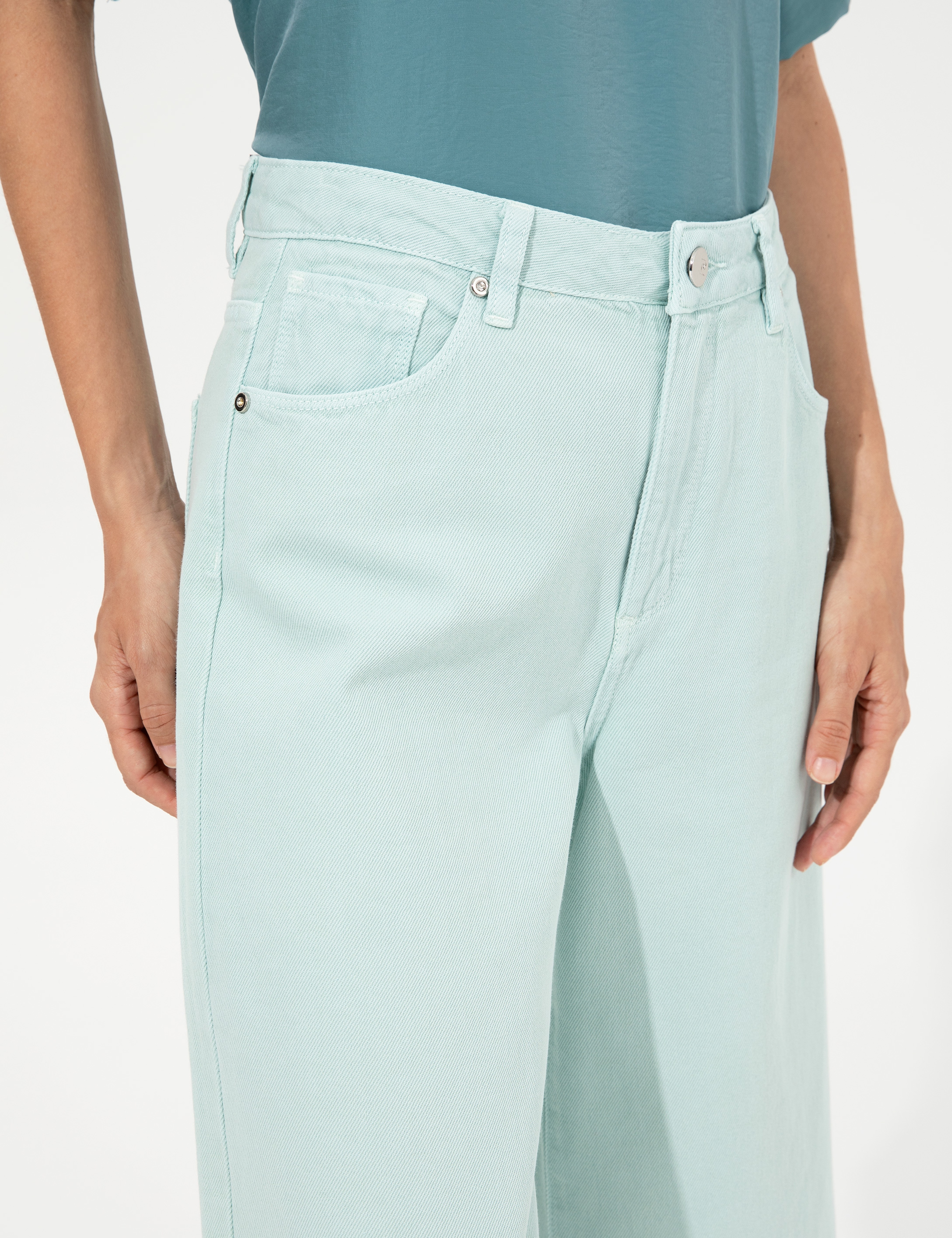 Açık Mavi Flare Cropped Pantolon