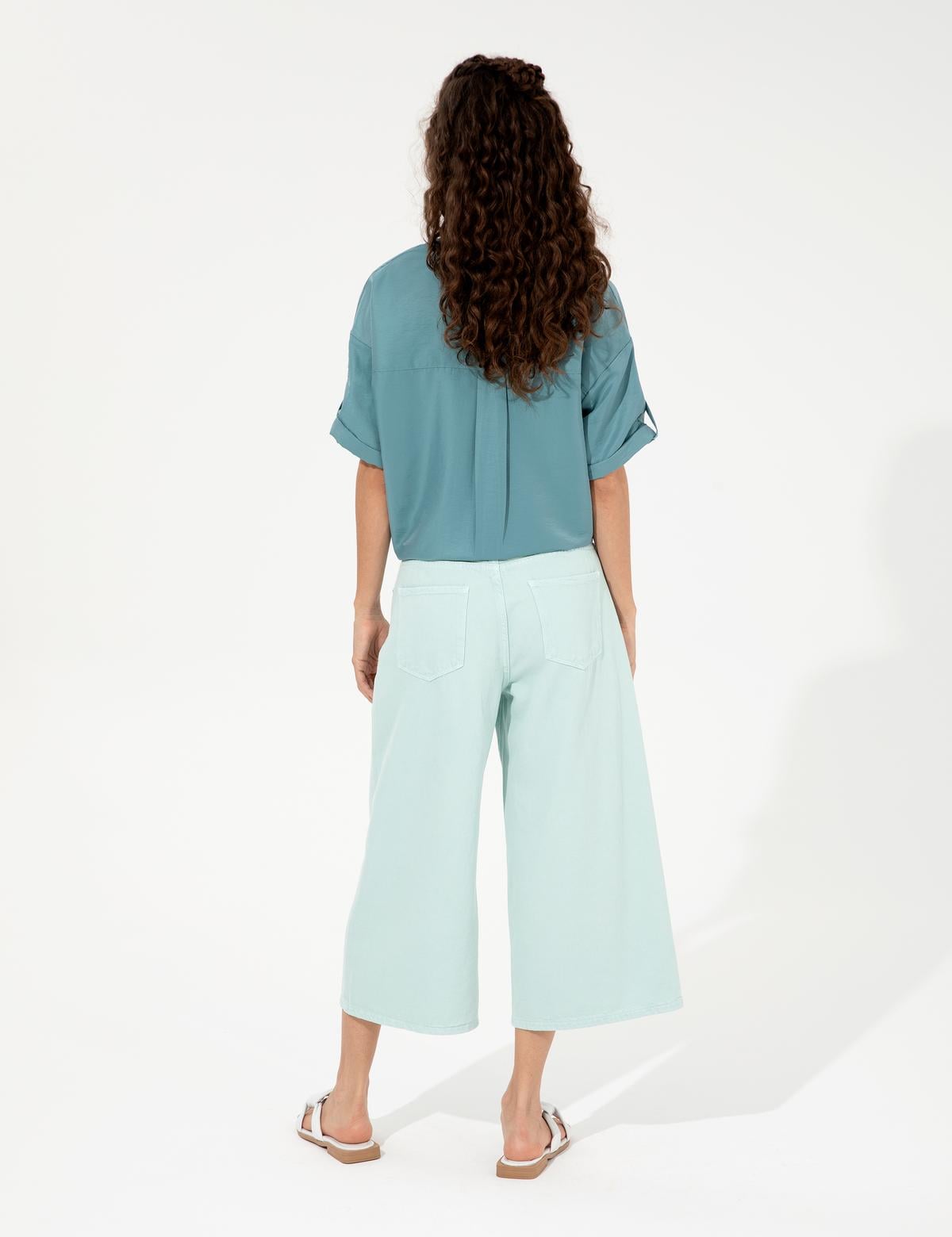 Açık Mavi Flare Cropped Pantolon - 50246730029